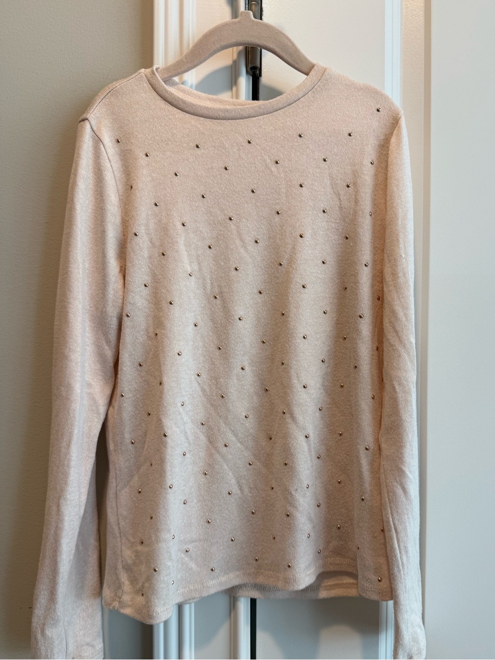 Crewcuts Cream Long-Sleeve Crewneck Top with Stud Accents